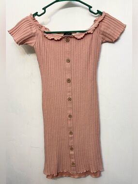Rue21 Pink Ribbed Off The Shoulder Bodycon Dress W/ Front Button Size Small NWOT